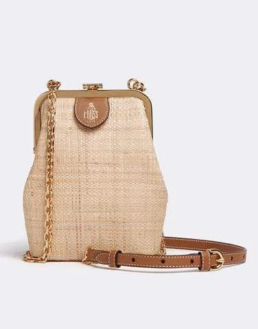 Women's bags with faux leather finish and multiple pockets for maximum organization-Susanna Crossbody Raffia & Leather Frame Pouch Bag