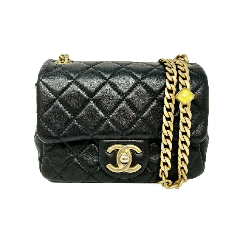 Practical women's bags with interior organization and exterior pockets for convenience-Chanel 2021 Lambskin Resin Mini Pearl Samba Square Mini Bag