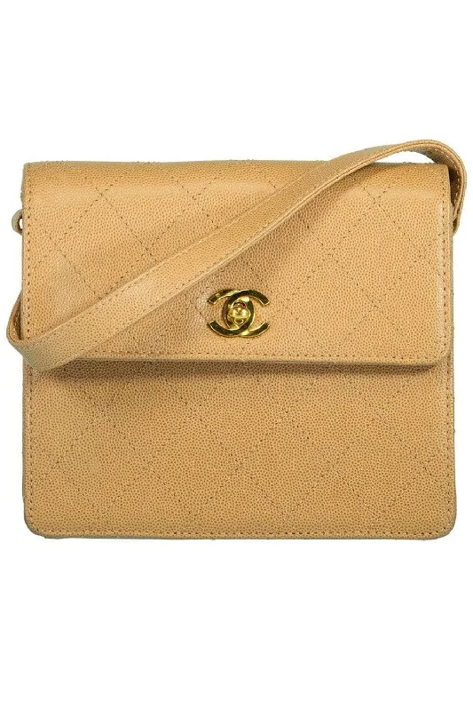 Spacious women's bags with large capacity for storing all your daily items-Vintage Camel Caviar Quilted Square Mini Flap Bag