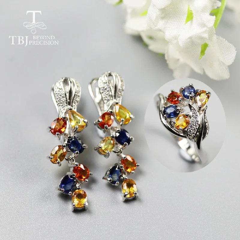 Tarnish Resistant Drop Earrings for Longevity -Colorful Sapphire Earrings Rings  Jewelry Set