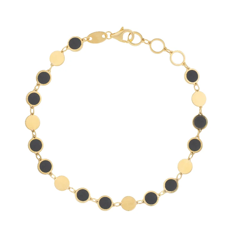 Bracelets with fluorite stones for rainbow hues -14K Onyx Geometric Mirror Gem Chain Bracelet