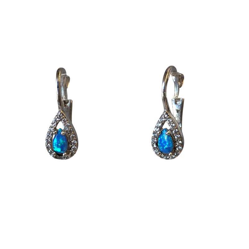 Gemstone and Diamond Drop Earrings for Opulence -Earrings Sterling Silver In Silver with Blue Stone