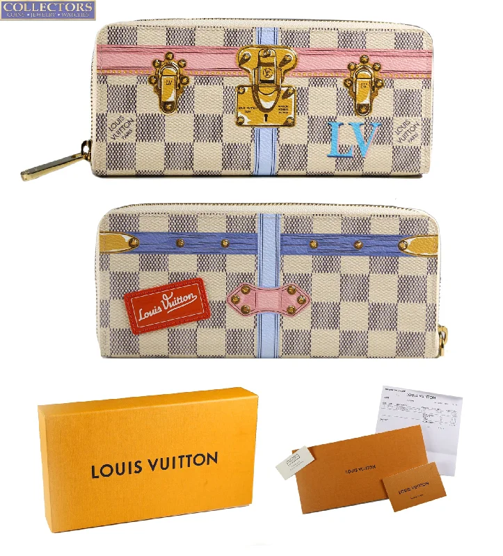 Women's bags with functional compartments and sleek, clean lines for practicality and style-Limited Edition Louis Vuitton Clemence Damier Summer Trunks White Canvas Wallet