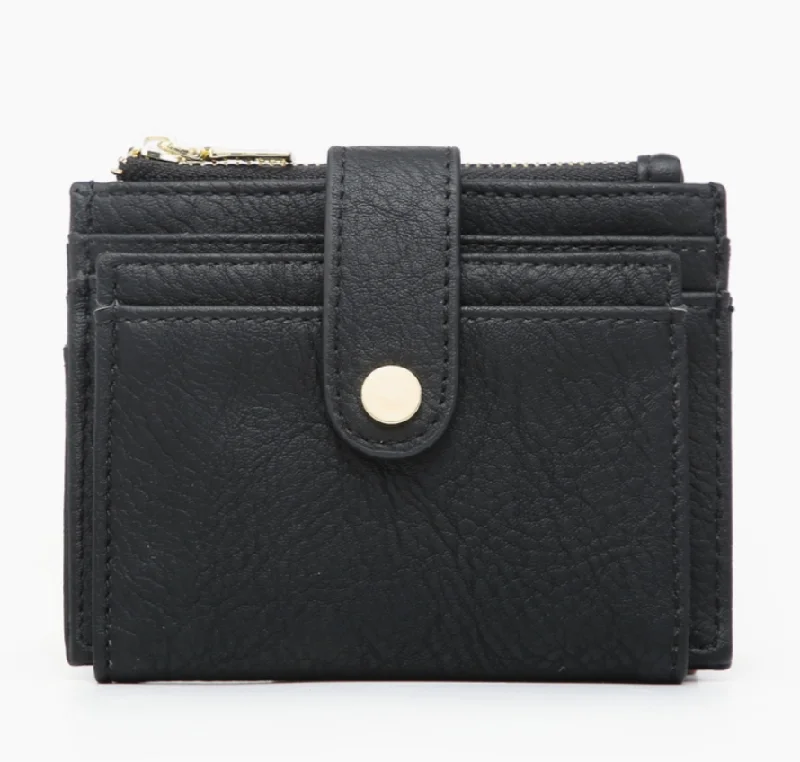 Women's bags with clean, simple lines and premium leather material for everyday sophistication-Jen and Co Black Sam Mini Snap Card Wallet