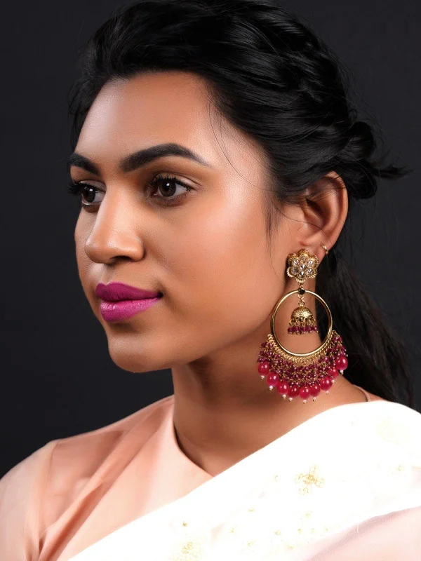 Leverback Drop Earrings for Comfort -Odette Women Gold Tone Red Dangling Ring-Jhumka Earrings