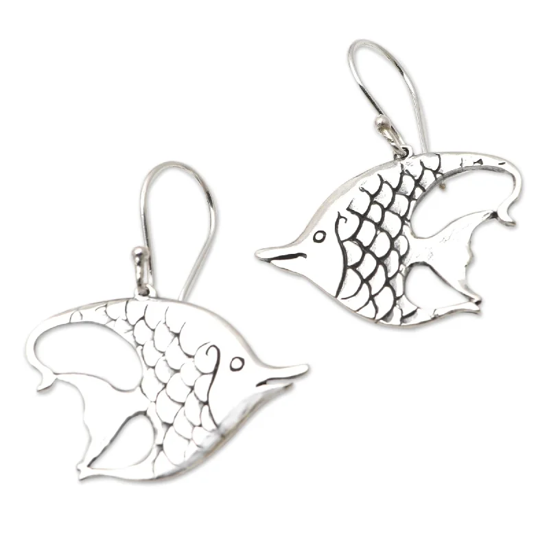 Silver Drop Earrings for Men -Novica Handmade Moorish Fish Sterling Silver Dangle Earrings