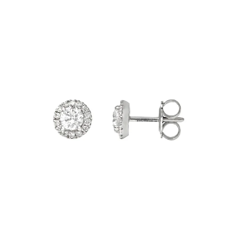 Hoop earrings with polished metal for a shiny and high-quality finish-0.83ct Diamond Halo Earrings - 9ct White Gold