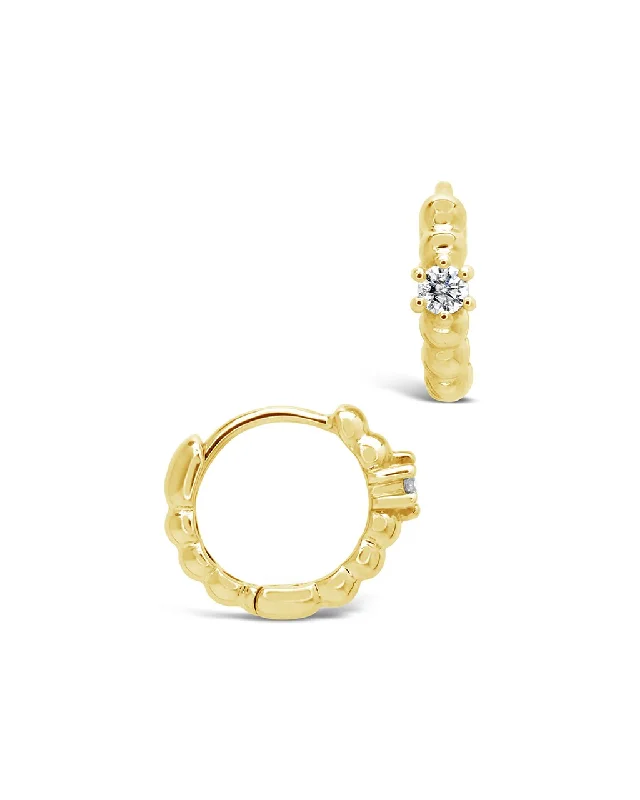 Best hoop earrings with multi-colored gemstones for a vibrant and lively touch-14K Gold Bead & Diamond Huggie Hoop Earrings