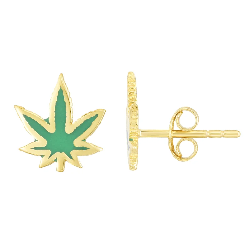 Hoop earrings with open designs for a modern, lighthearted vibe-14K Hemp Leaf Enamel Earrings