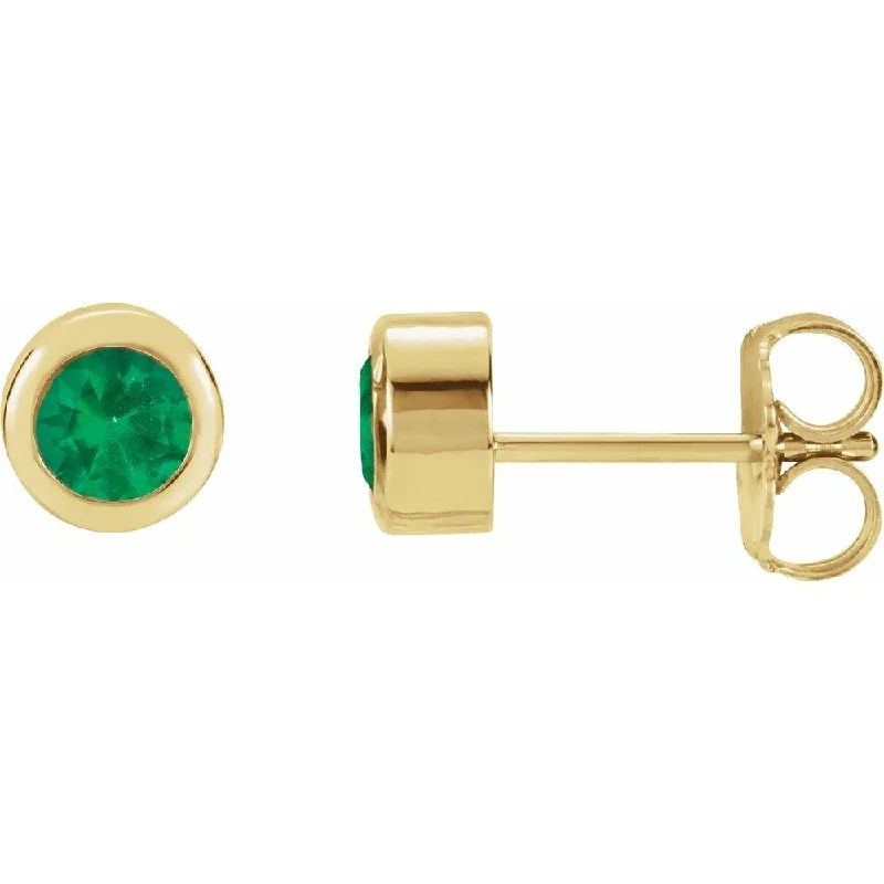 Hoop earrings with a chunky design for a bold and trendy statement-14k Yellow Gold 4 mm Round Chatham Created Emerald Birthstone Stud Earring for Women