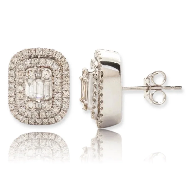 Hoop earrings with luxe velvet finishes for a rich and luxurious touch-14KW 1.10CTW BAGUETTE DIAMOND HALO EARRINGS