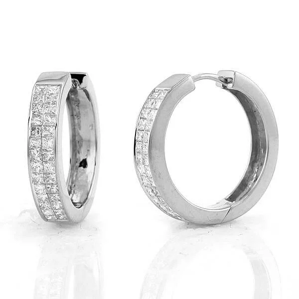 Hoop earrings with rhinestone-studded rims for a glamorous touch-14KW 1.75CTW DIAMOND HOOPS [TWO ROW PRINCESS]