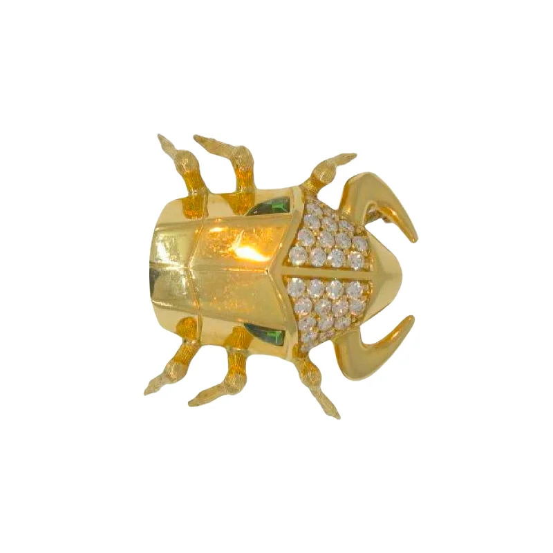 Hoop earrings with textured gold for a refined and sophisticated aesthetic-Tsavorite & Diamond Jitterbug Toro Beetle Brooch