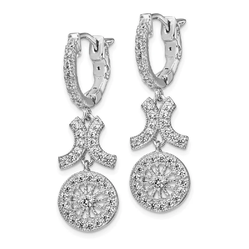 Medium hoop earrings for an everyday look with the perfect balance of style-925 Sterling Silver CZ Circle Hinged Hoop Dangle Earrings (L-1.25 mm, W-10 mm)