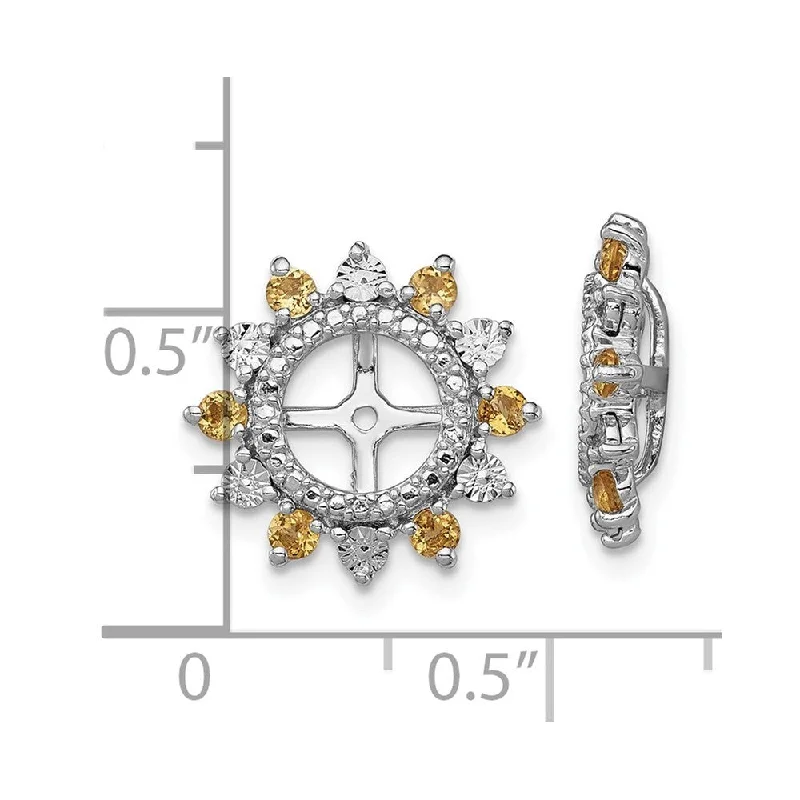 Best hoop earrings with crescent-shaped designs for a bold, moon-inspired style-925 Sterling Silver Rhodium Citrine Earring Jacket (L-14 mm, W-14 mm)