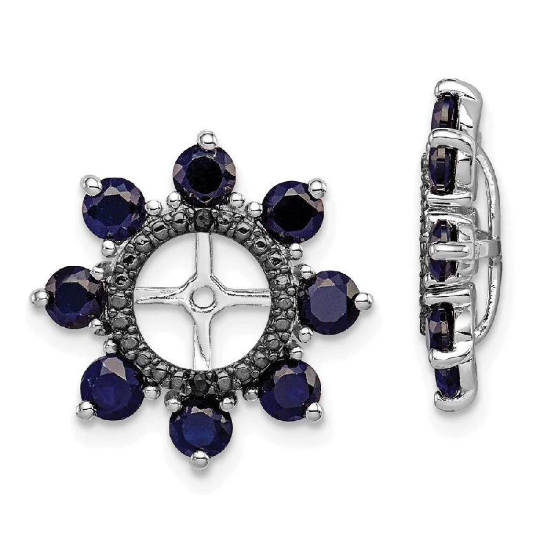 Best hoop earrings with twisted rope designs for a nautical-inspired style-925 Sterling Silver Rhodium Created Sapphire and Black Sapphire Earring Jacket (L-17 mm, W-17 mm)