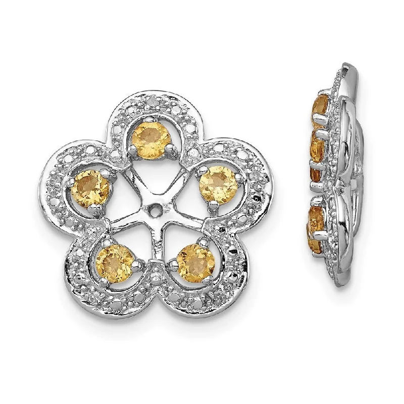 Best hoop earrings with floral designs for a feminine and delicate look-925 Sterling Silver Rhodium Diamond and Citrine Earring Jacket (L-16 mm, W-15 mm)