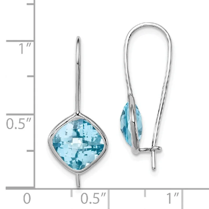 Hoop earrings with textured gold for a refined and sophisticated aesthetic-925 Sterling Silver Rhodium Plated 6CT Blue Gemstone Dangle Earrings (L-21 mm, W-10 mm)