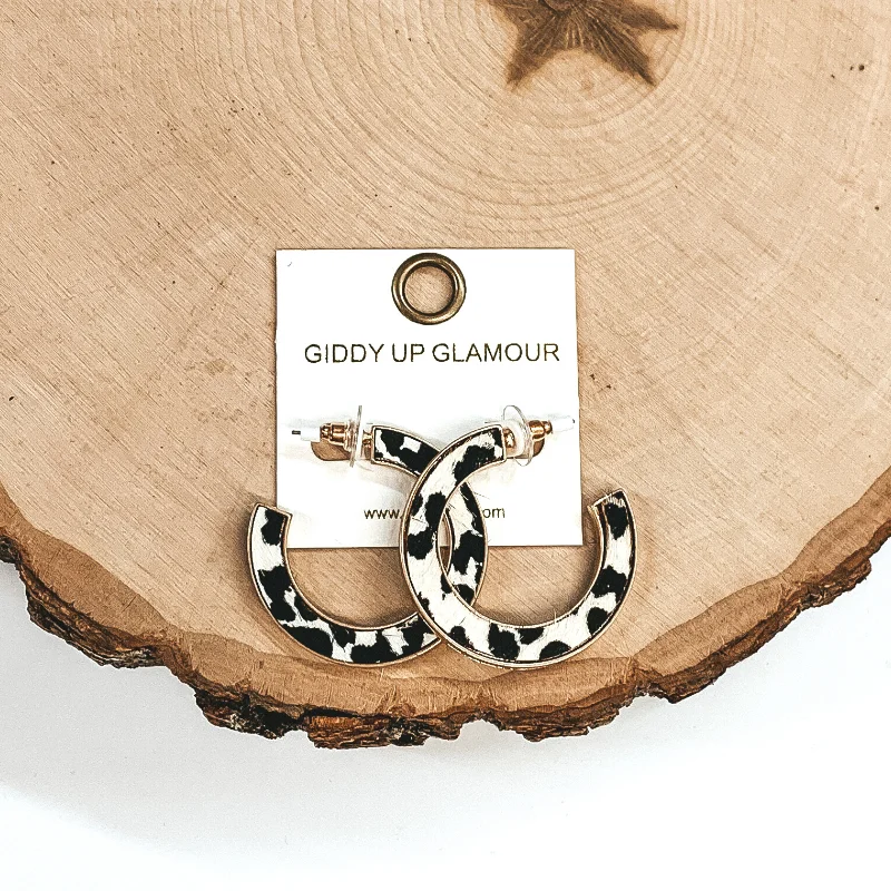 Best hoop earrings with detachable studs for a versatile and adjustable accessory-Animal Print Gold Hoops in White/Black