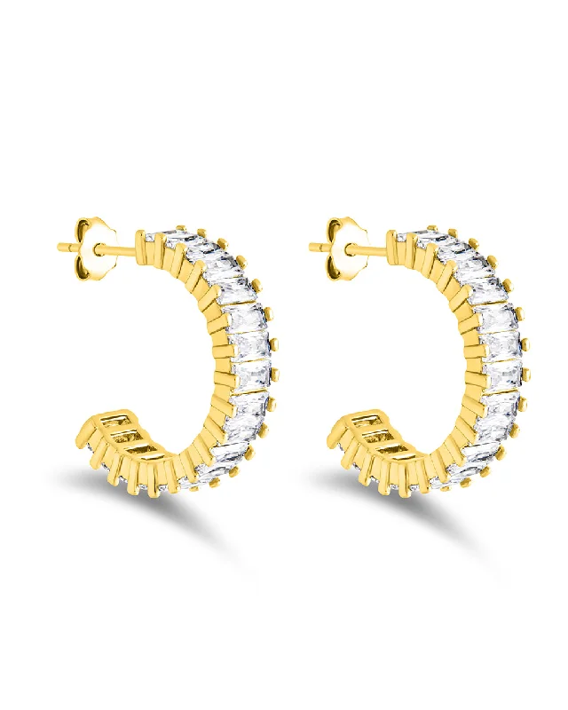 Best hoop earrings with matte finish for a sophisticated, understated design-Barlette Baguette Statement CZ Hoops