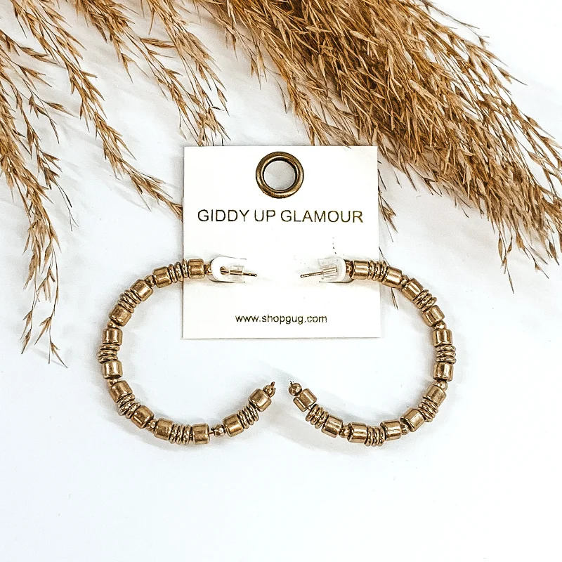 Stylish hoop earrings with diamond accents for an elegant and sparkling effect-Beaded Hoop Earrings in Gold