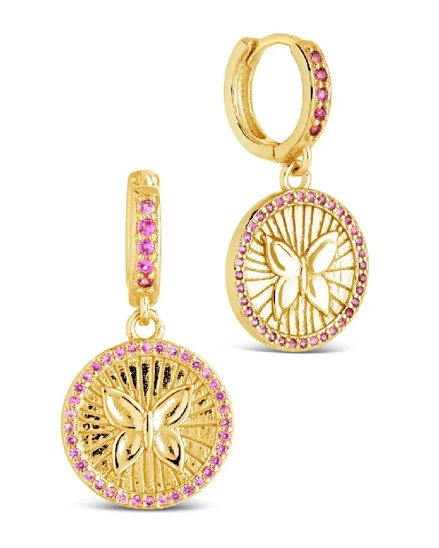 Best hoop earrings with geometric pendants for a modern, chic appeal-Bindi CZ Butterfly Charm Hoop Earrings