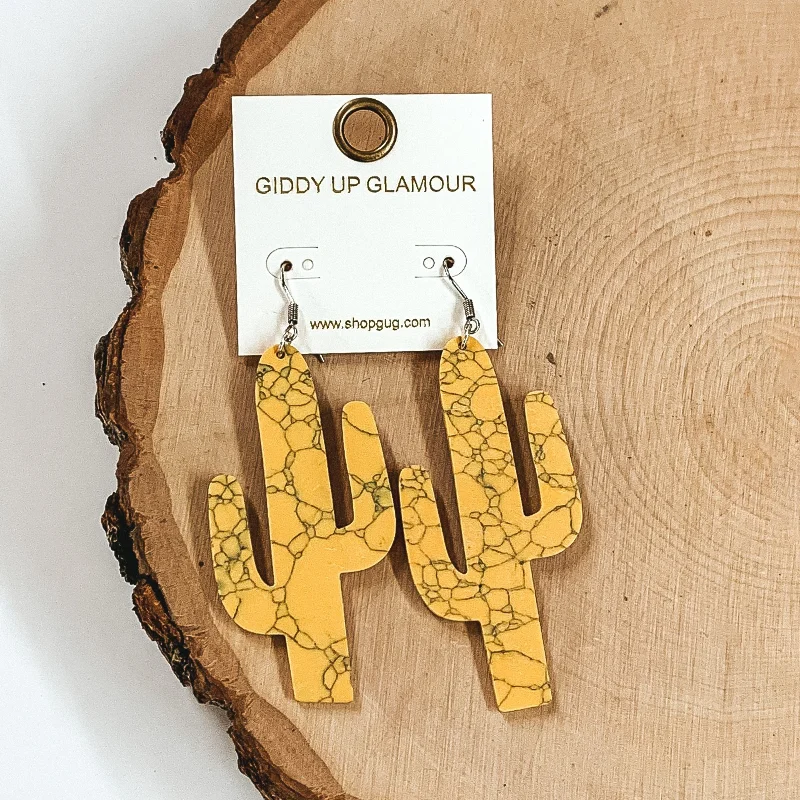 Best hoop earrings with snake chain details for a sleek and modern touch-Set in Stone Cactus Cutout Earrings in Yellow