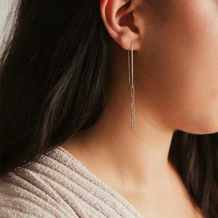 Best hoop earrings with geometric shapes for a modern and artistic appeal-Chain Threader Earrings