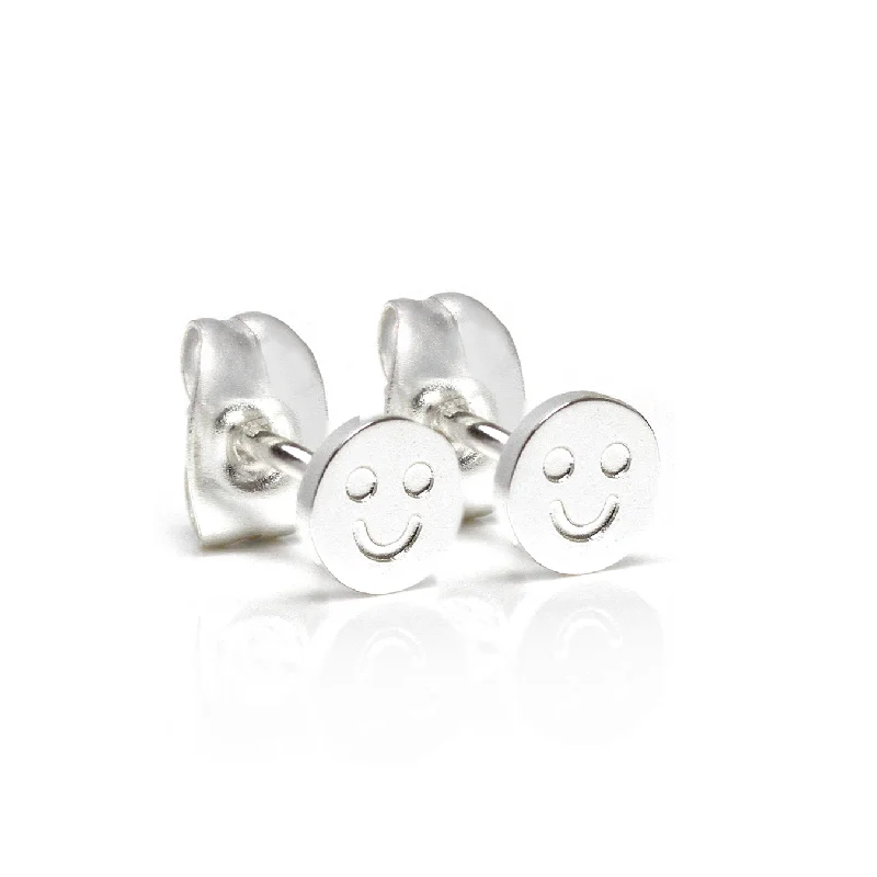 Hoop earrings with snake print designs for an edgy, wild appearance-Children's Smiley Face Earrings - Silver