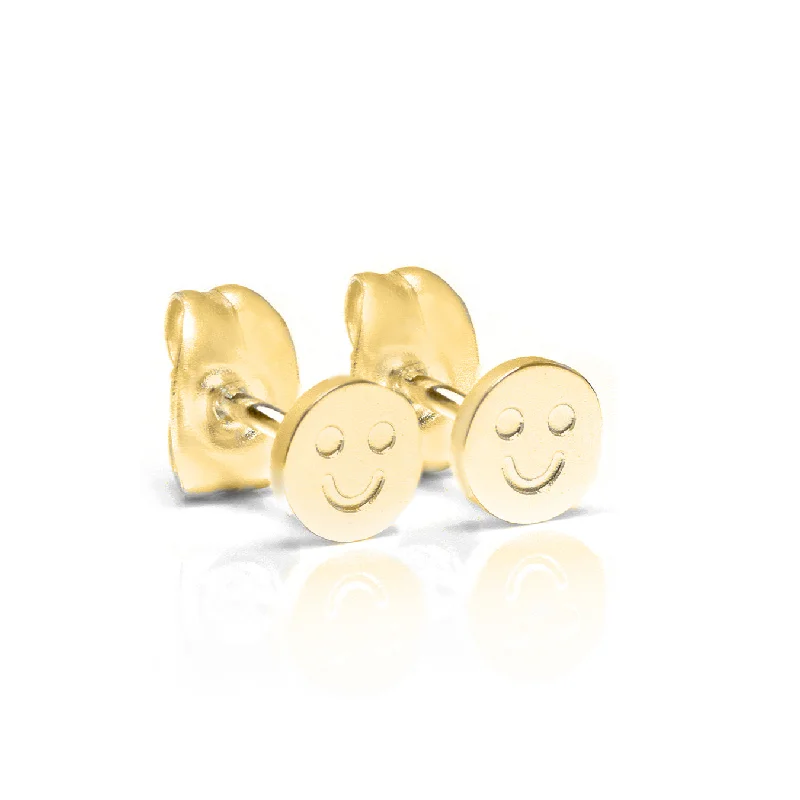 Hoop earrings with heart-shaped frames for a romantic and feminine look-Children's Smiley Face Earrings - Yellow Gold