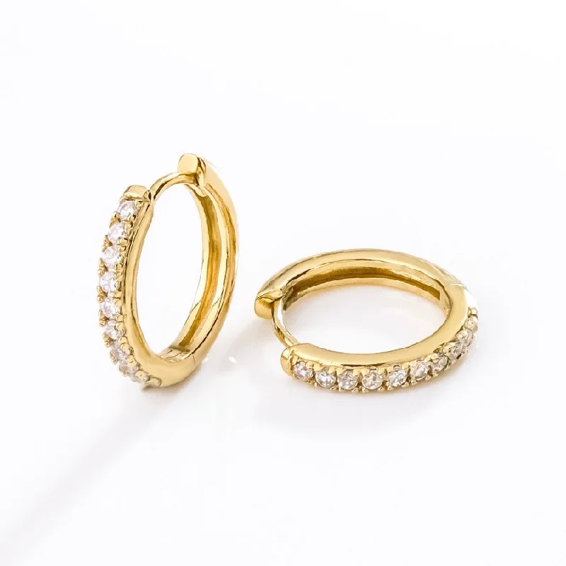 Hoop earrings with diamond-cut surfaces for added sparkle and shine-Classic Pave Gold 10mm Huggie Earrings