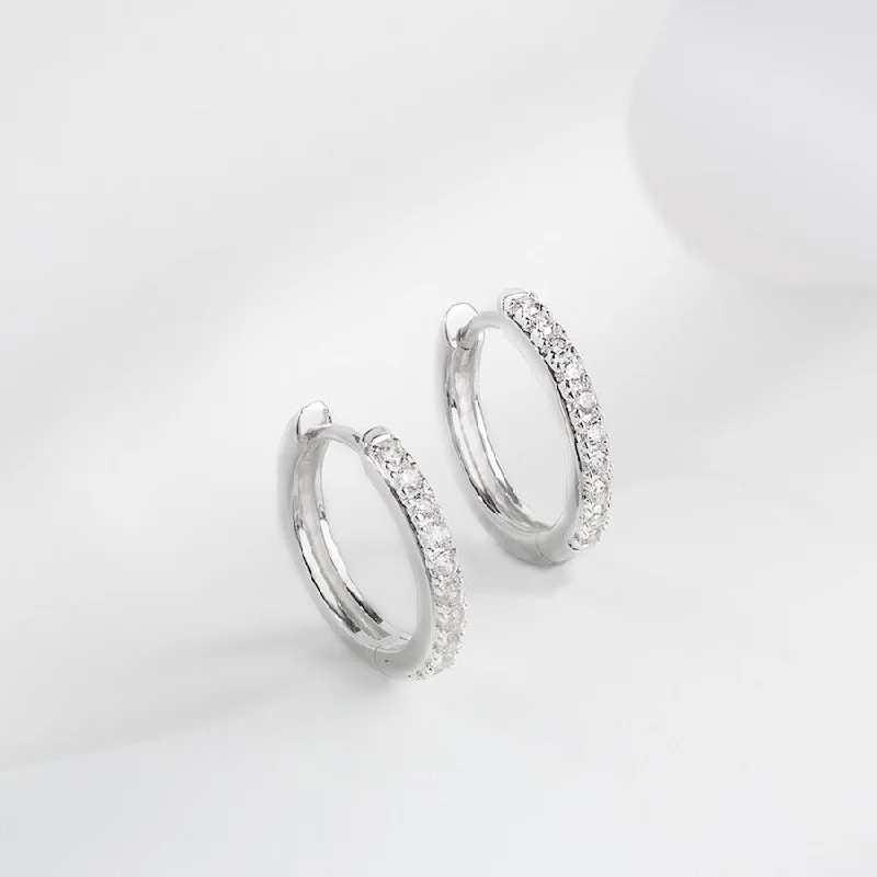 Hoop earrings with textured finishes for a vintage and classic style-Classic Pave Silver 10mm Huggie Earrings