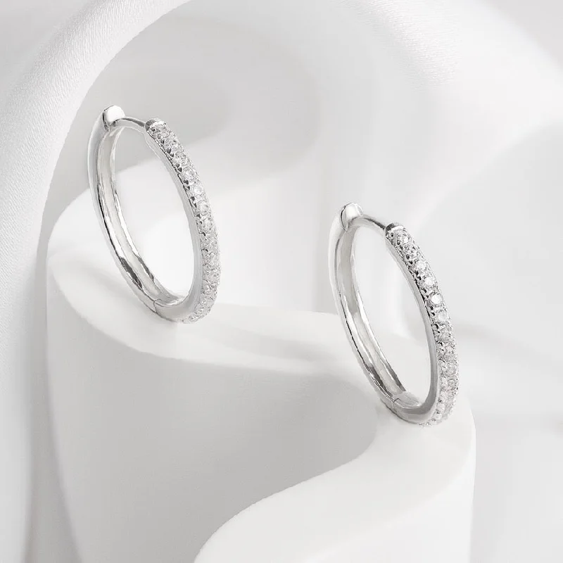 Hoop earrings with braided patterns for a detailed and textured finish-Classic Pave Silver 17mm Hoop Earrings