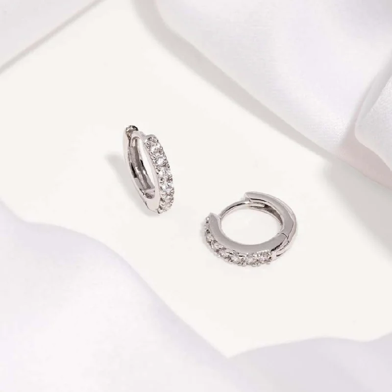 Best hoop earrings with geometric shapes for a modern and artistic appeal-Classic Pave Silver 7mm Huggie Earrings