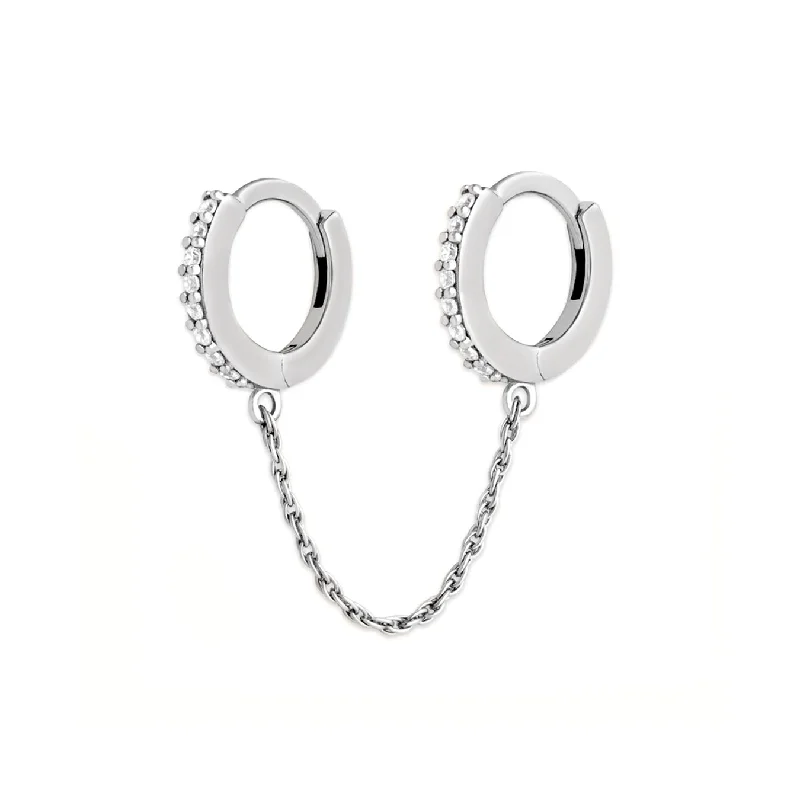 Hoop earrings with enamel stripes for a colorful and eye-catching design-Clear CZ Chain Earrings - Silver