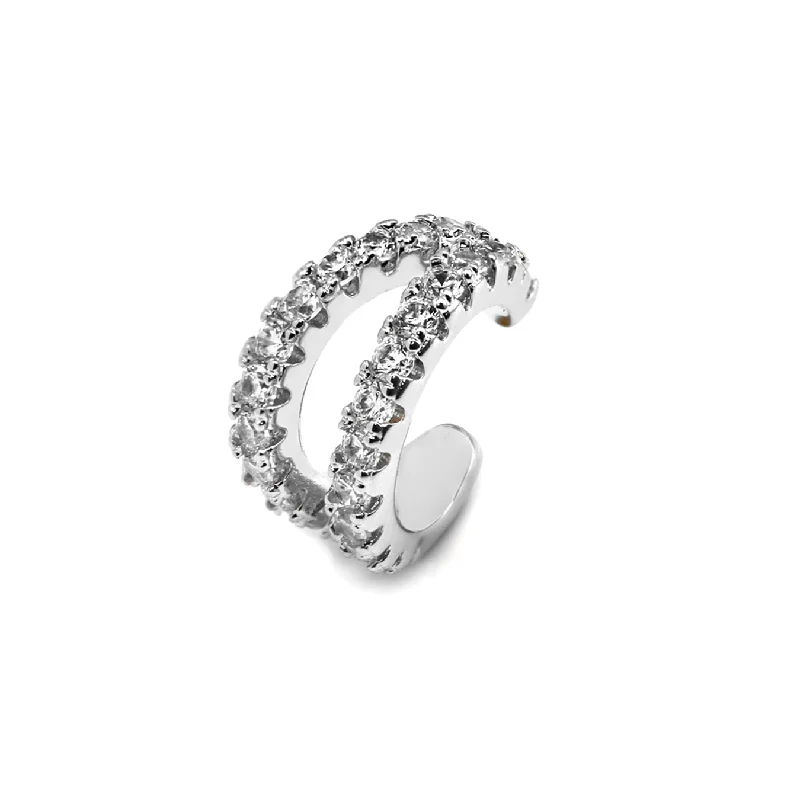 Hoop earrings with oversized designs for a bold, fashion-forward statement-Clear CZ Ear Cuff - Silver