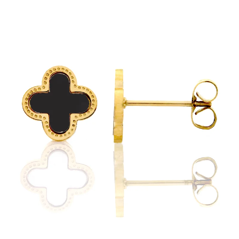 Hoop earrings with multi-tone finishes for a colorful and layered effect-Clover Earrings - Stainless Steel (Gold & Black)