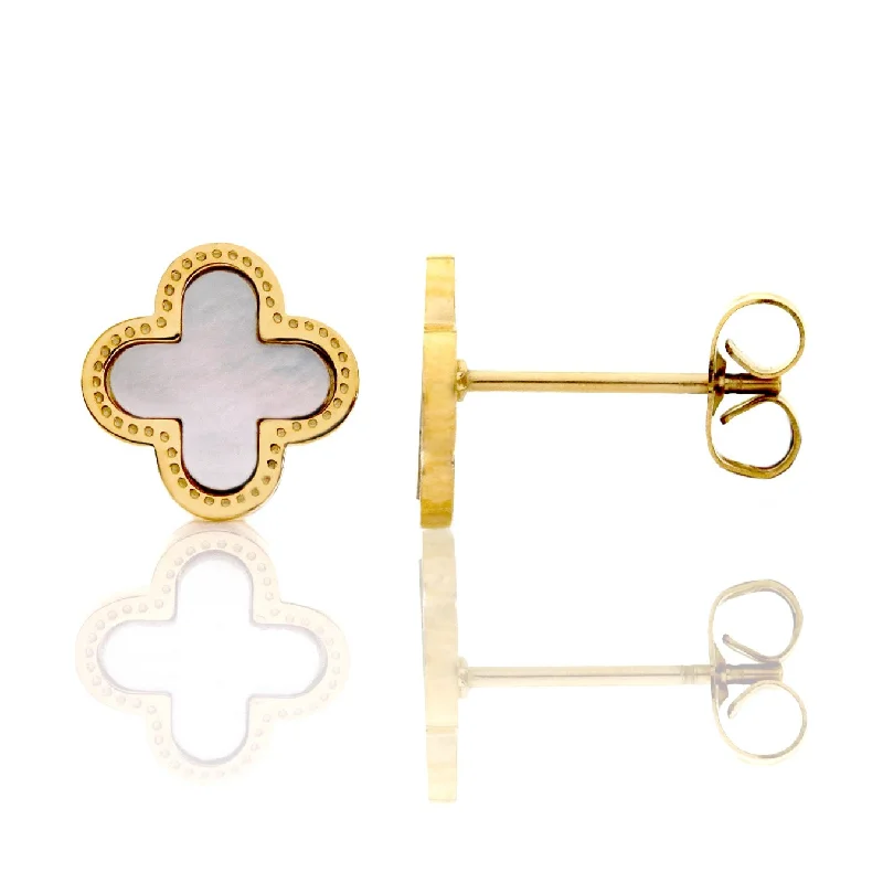 Hoop earrings with open designs for a modern, lighthearted vibe-Clover Earrings - Stainless Steel (Gold & Faux Pearl)