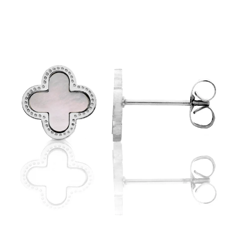 Best hoop earrings with blackened metal for an edgy and bold appearance-Clover Earrings - Stainless Steel (Silver & Faux Pearl)