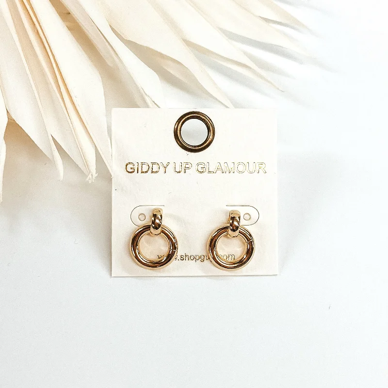 Hoop earrings with faceted crystals for added sparkle and shine-Dainty Drop Circle Earrings in Gold