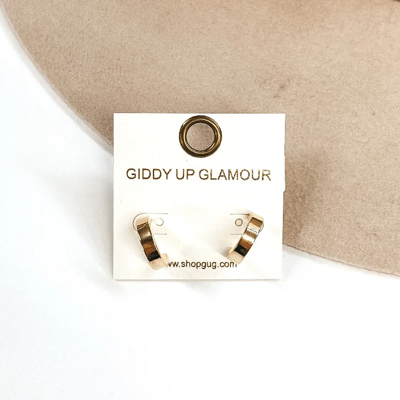 Hoop earrings with luxe velvet finishes for a rich and luxurious touch-Flat Hoop Huggie Earrings in Gold Tone