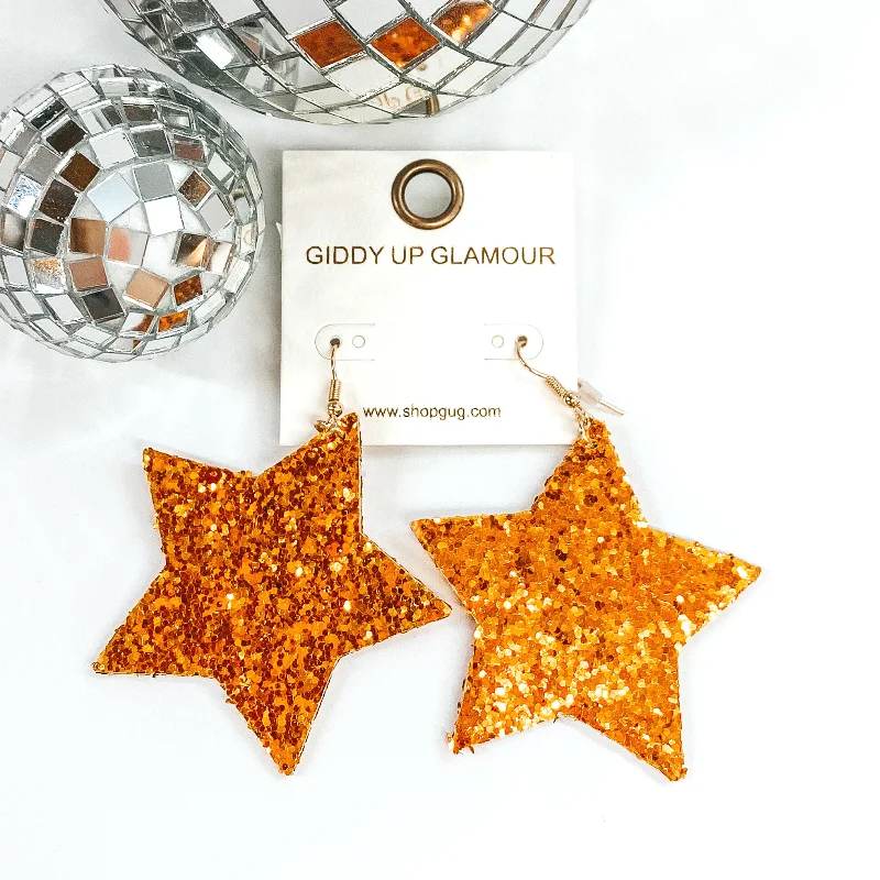 Hoop earrings with polished silver finish for a shiny, modern appeal-Glitter Star Earrings in Orange