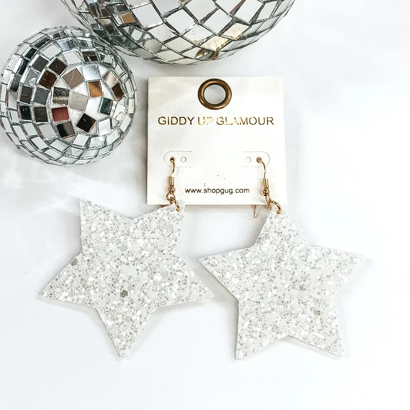 Best hoop earrings with gold for a luxurious and timeless look-Glitter Star Earrings in White