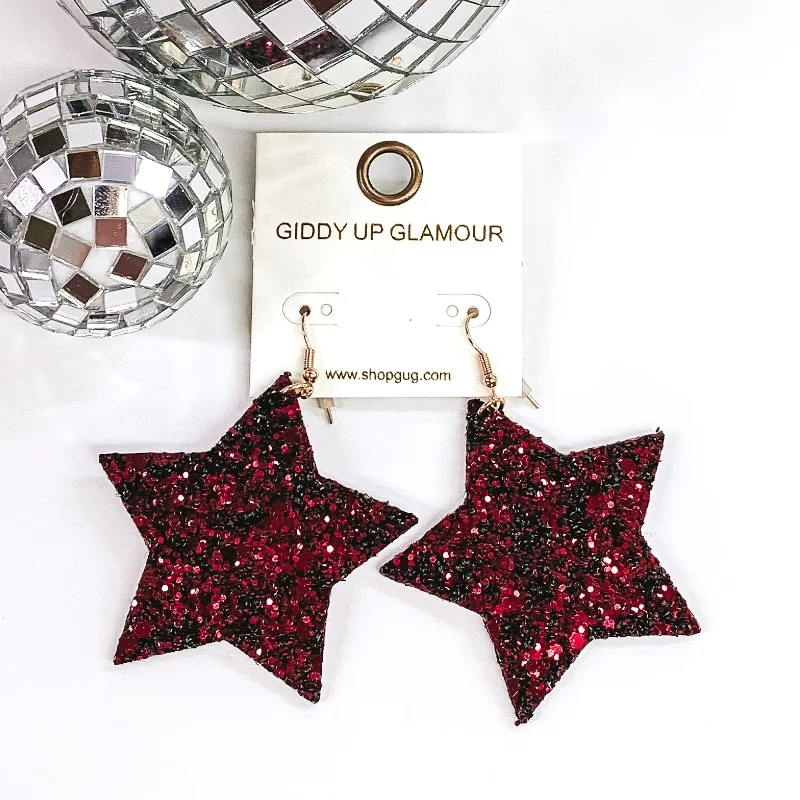 Hoop earrings with floral motifs for a feminine and nature-inspired look-Glitter Star Earrings in Burgundy