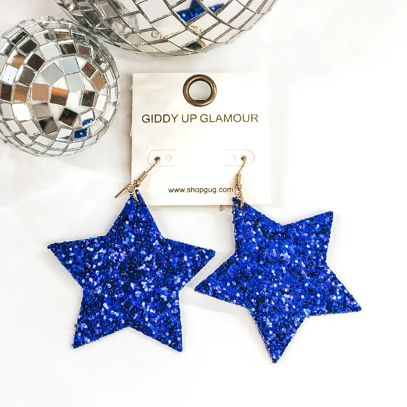 Hoop earrings with cut-out designs for a creative and lightweight effect-Glitter Star Earrings in Blue