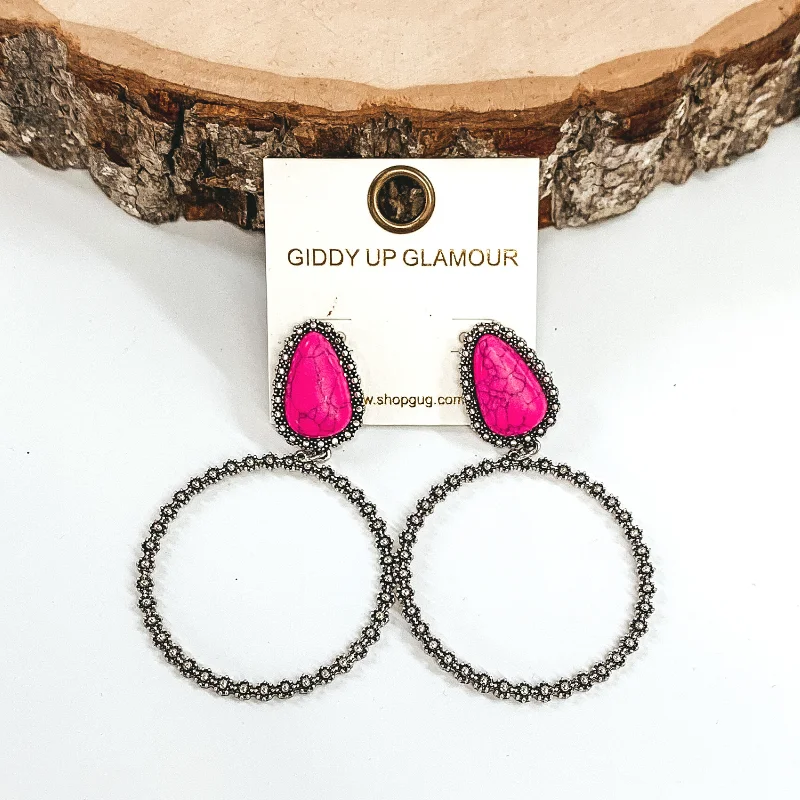 Hoop earrings with polished metal for a shiny and high-quality finish-Pink Stone Metal Post Earrings