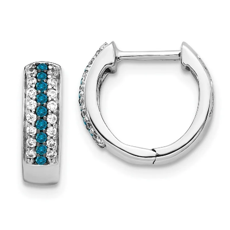 Hoop earrings with spiral designs for a dynamic and fluid look-Curata 14k White Gold Blue and White Diamond Hinged Hoop Earrings Measures 12x13mm Wide 3mm Thick