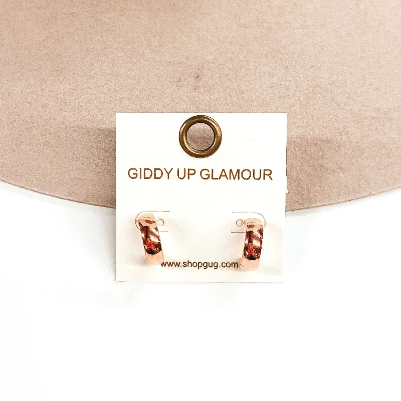 Hoop earrings with tortoiseshell designs for a chic and classic style-Curved Hoop Huggie Earrings in Rose Gold Tone