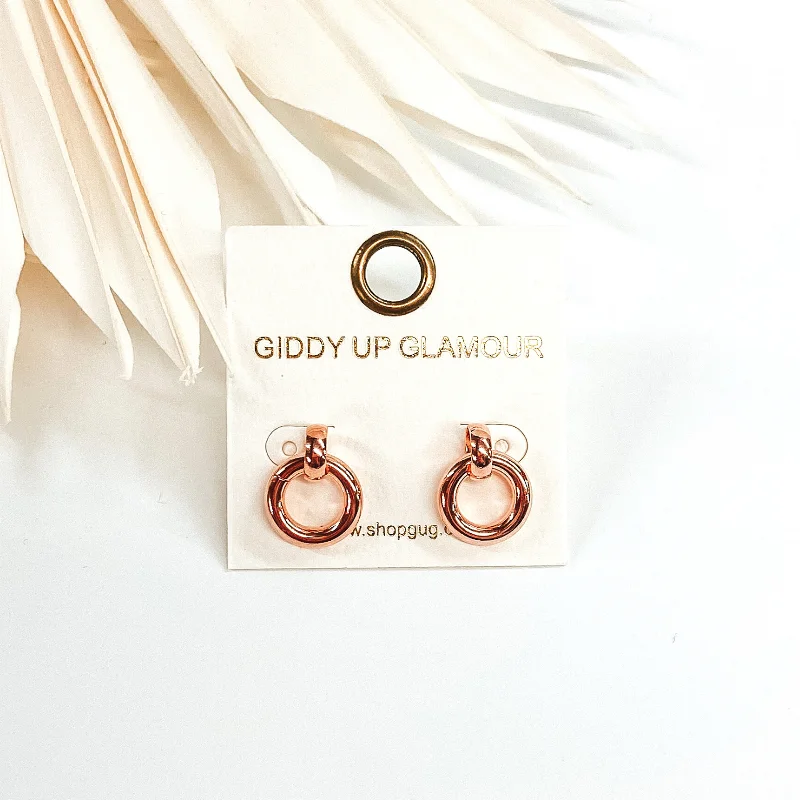 Hoop earrings with twisted leather for a chic and modern boho look-Dainty Drop Circle Earrings in Rose Gold