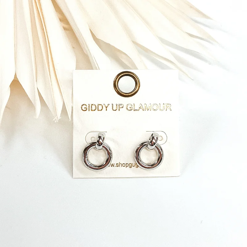 Best hoop earrings with satin ribbons for a soft, feminine appearance-Dainty Drop Circle Earrings in Silver